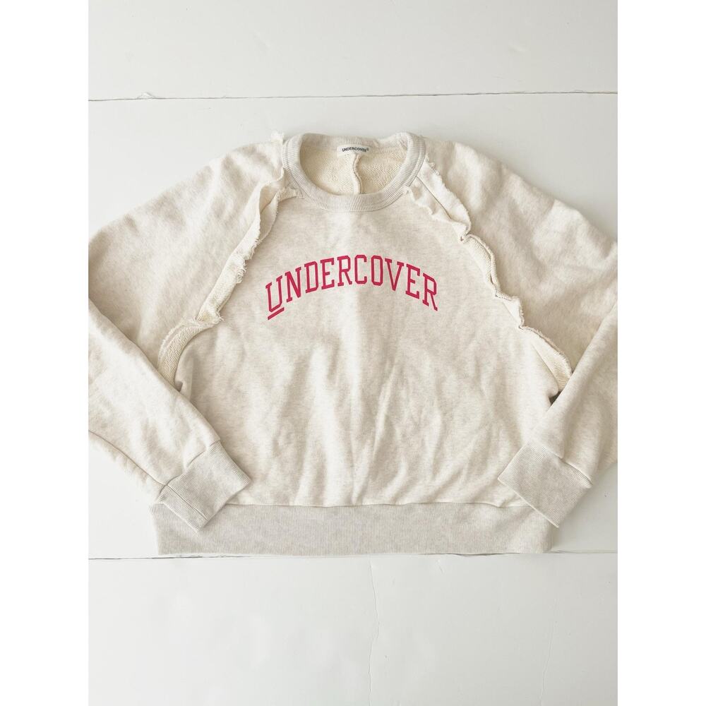 UNDERCOVER Sweatshirt Women M Beige Crew Neck Ruffle Raglan Logo Pullover Japan